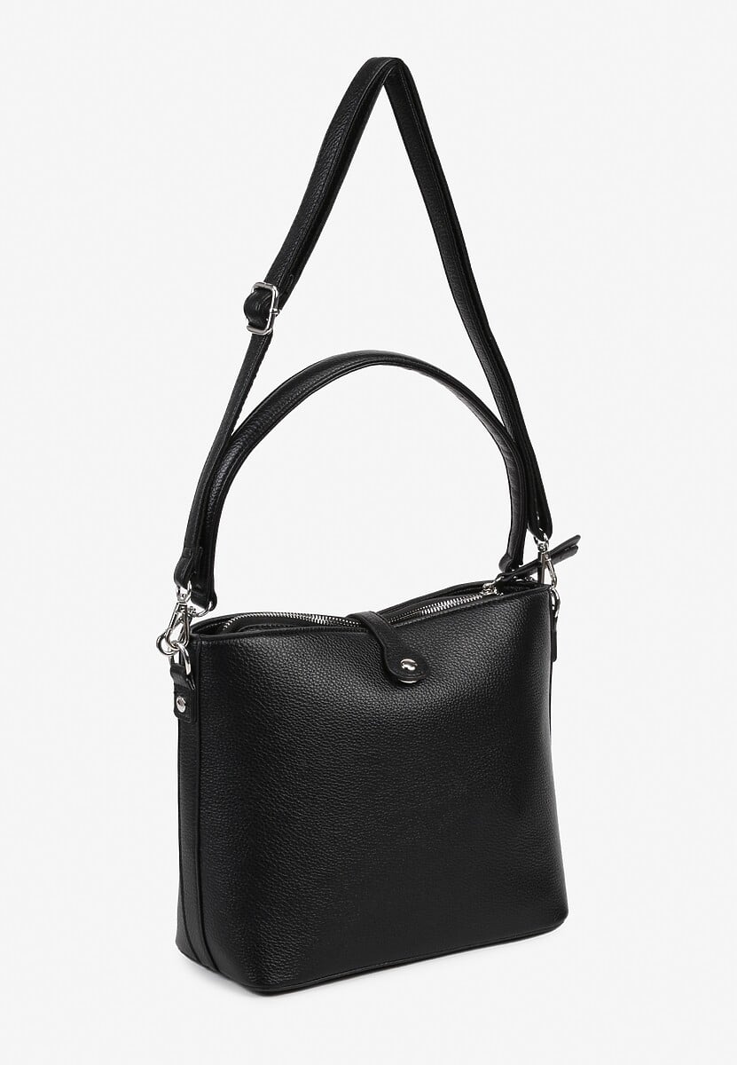 Czarna Torebka na Ramię Ozdobiona Paskiem Tanaviana