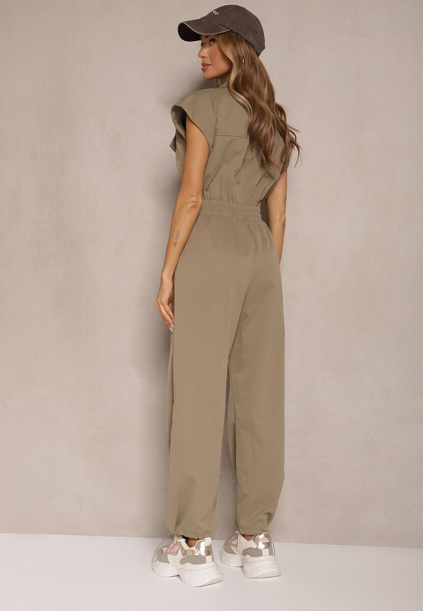 Zielony Kombinezon z Krótkim Rękawem i Kołnierzykiem Zapinany na Suwak Soveldi