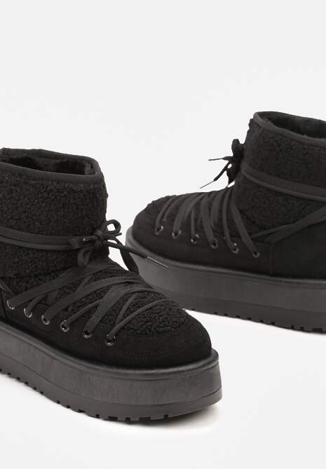 Czarne Śniegowce na Platformie Wykończone Sztucznym Futerkiem Terilani