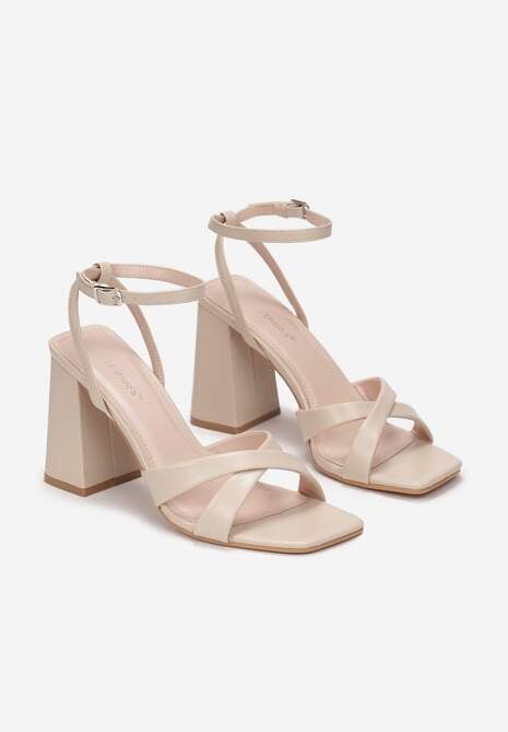Beżowe Sandały z Kwadratowym Noskiem na Słupku Tanvi