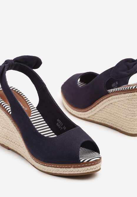 Granatowe Sandały Espadryle na Plecionym Koturnie Milinne