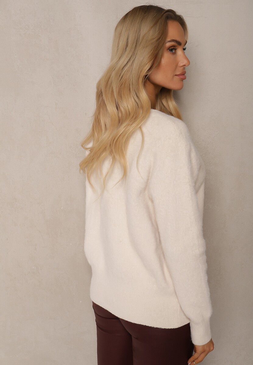 Beżowy Casualowy Sweter z Dodatkiem Kaszmiru Salielis