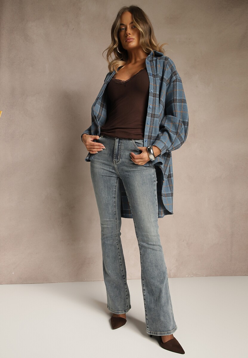 Niebieskie Jeansy o Fasonie Flare Regular Waist Setava