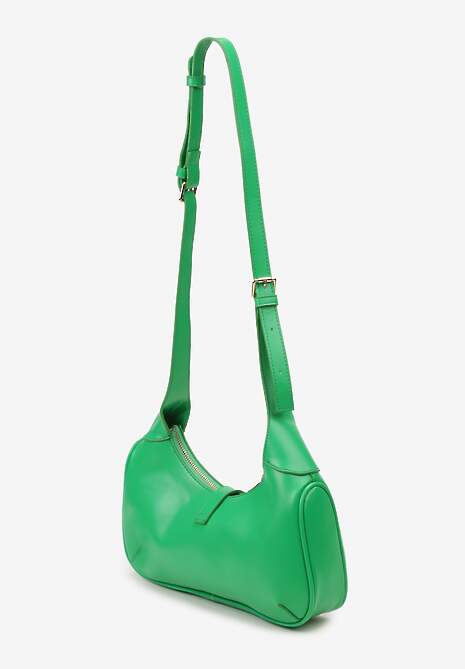 Zielona Mała Torebka Bagietka z Paskiem i Rączką oraz Metalicznymi Wykończeniami Eflavia