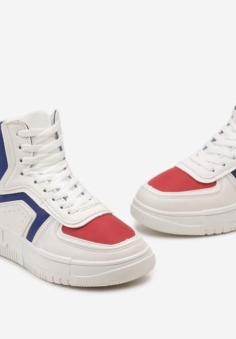 Biało-Niebieskie Sneakersy Sznurowane za Kostkę na Płaskiej Podeszwie Ascaride