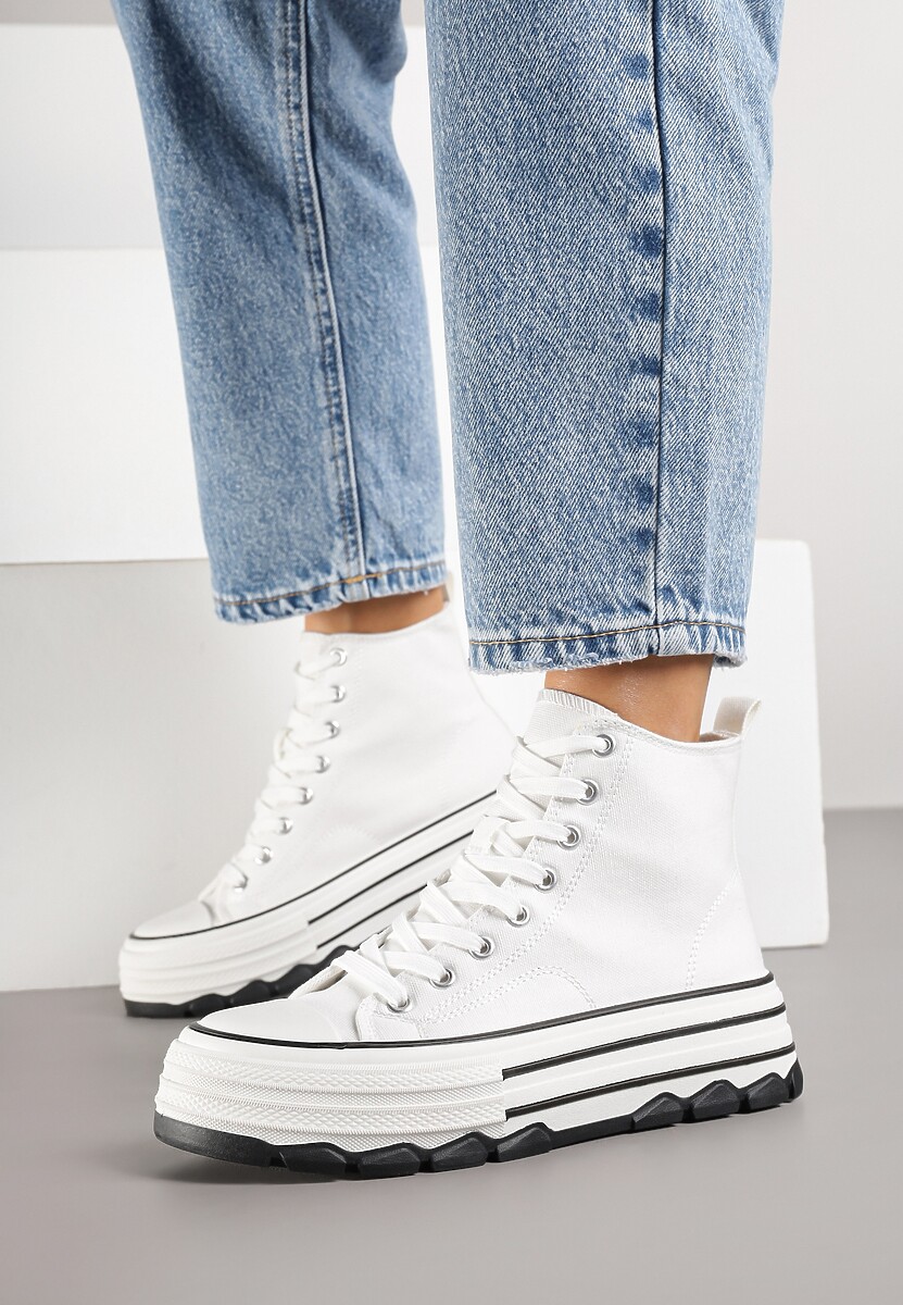 Białe Trampki na Platformie za Kostkę Blokkie