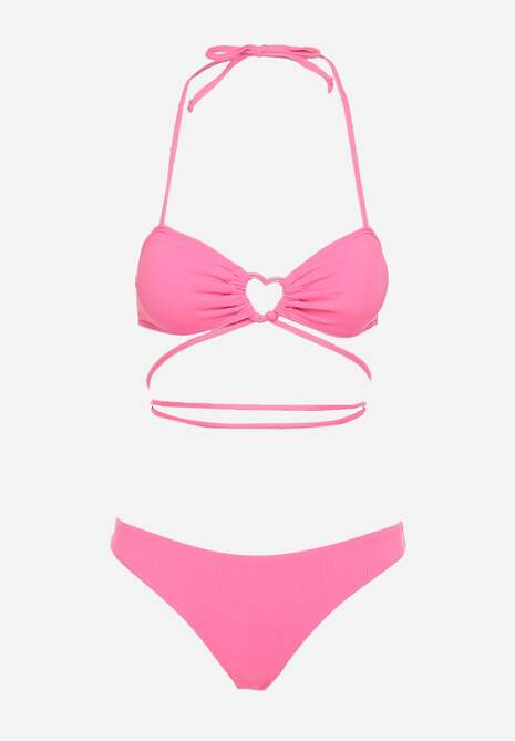 Różowe Dwuczęściowe Bikini Wiązane na Szyi z Głębokim Wycięciem Magdalena
