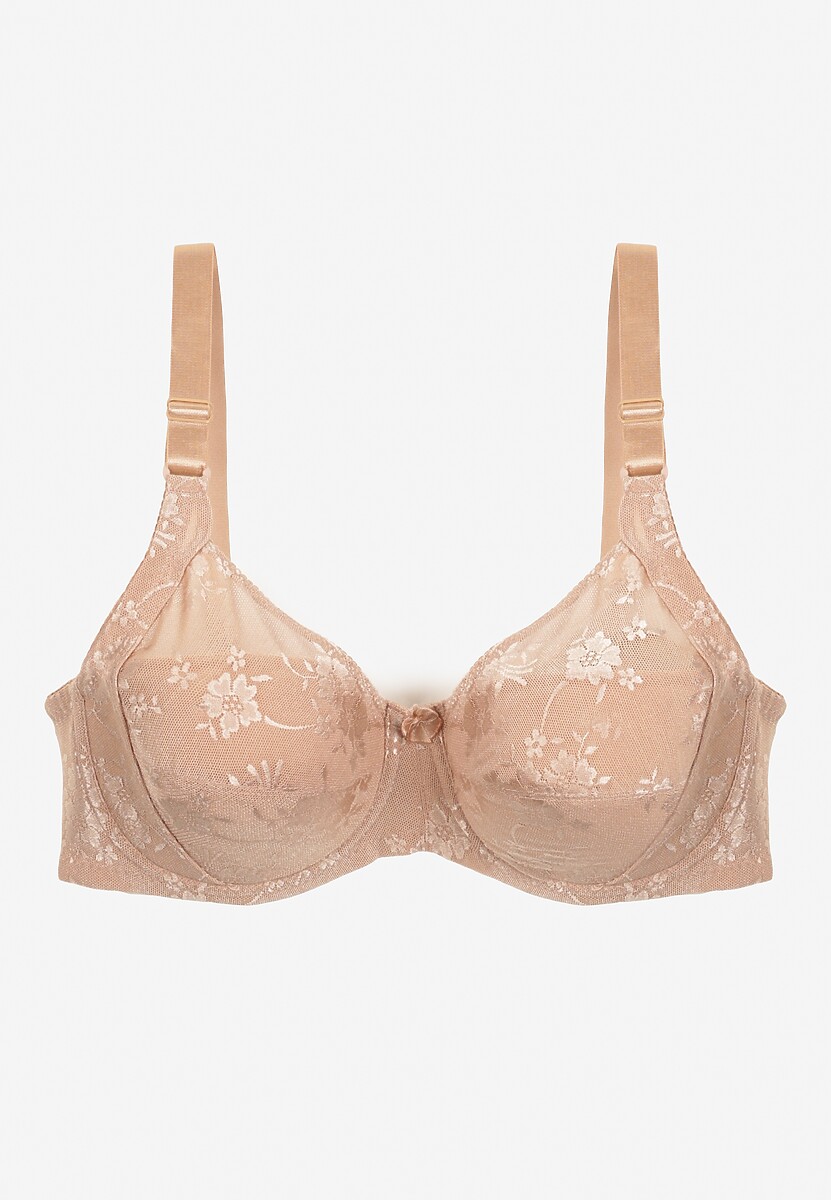 Ciemnobeżowy Biustonosz z Koronki Full Cup z Regulowanymi Ramiączkami Dimela