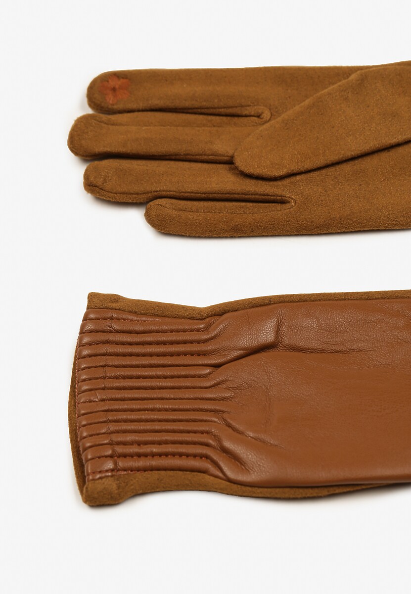 Brązowe Rękawiczki z Marszczonym Wzorem Lynlemi