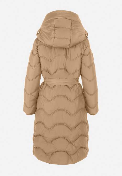 Ciemnobeżowa Kurtka Pikowana z Paskiem Begetir