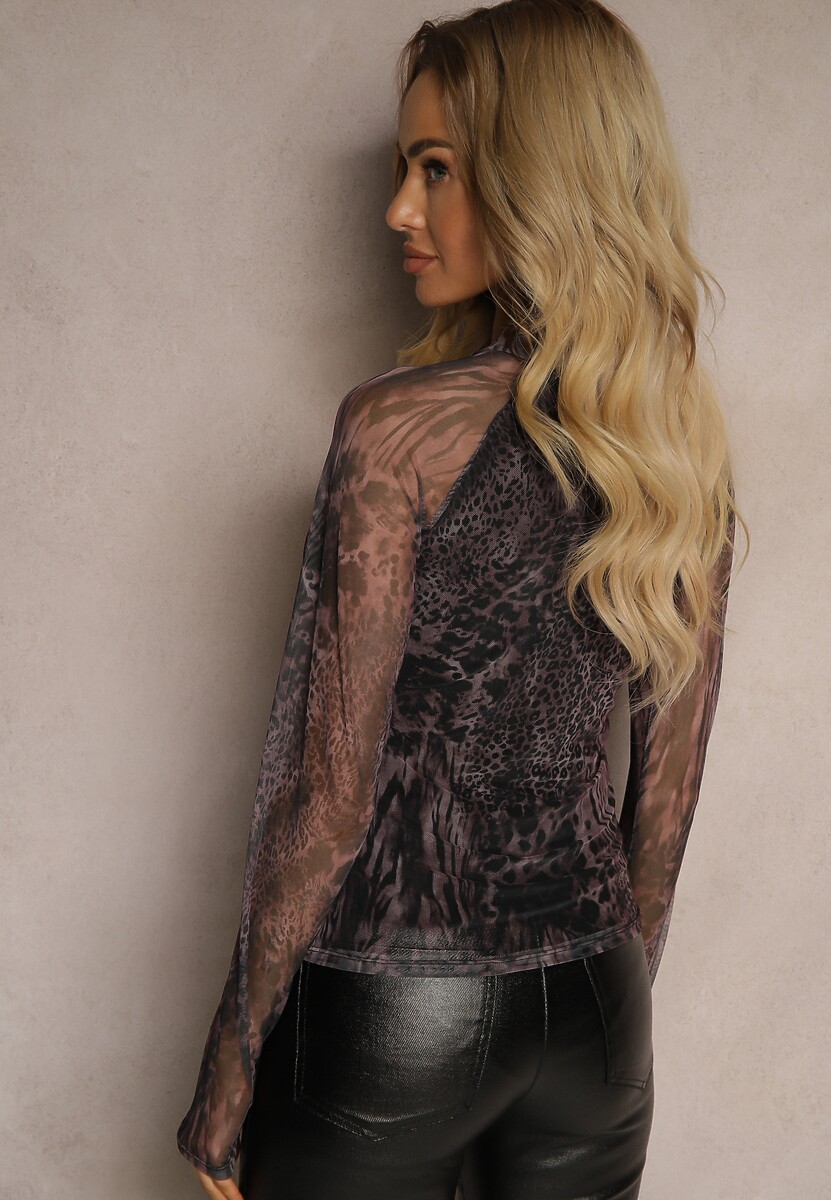 Szara Bluzka z Transparentnego Materiału z Podszewką Semiaura