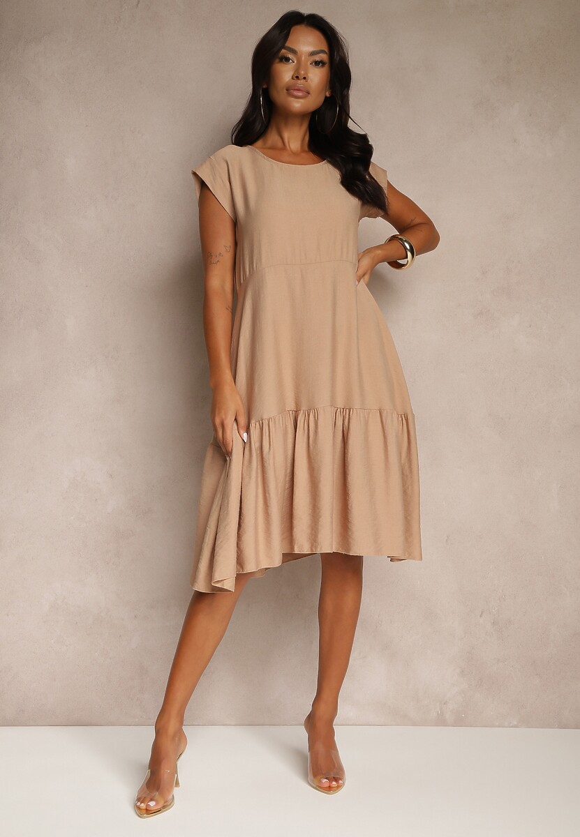 Ciemnozielona Rozkloszowana Sukienka z Wiskozy Linurea