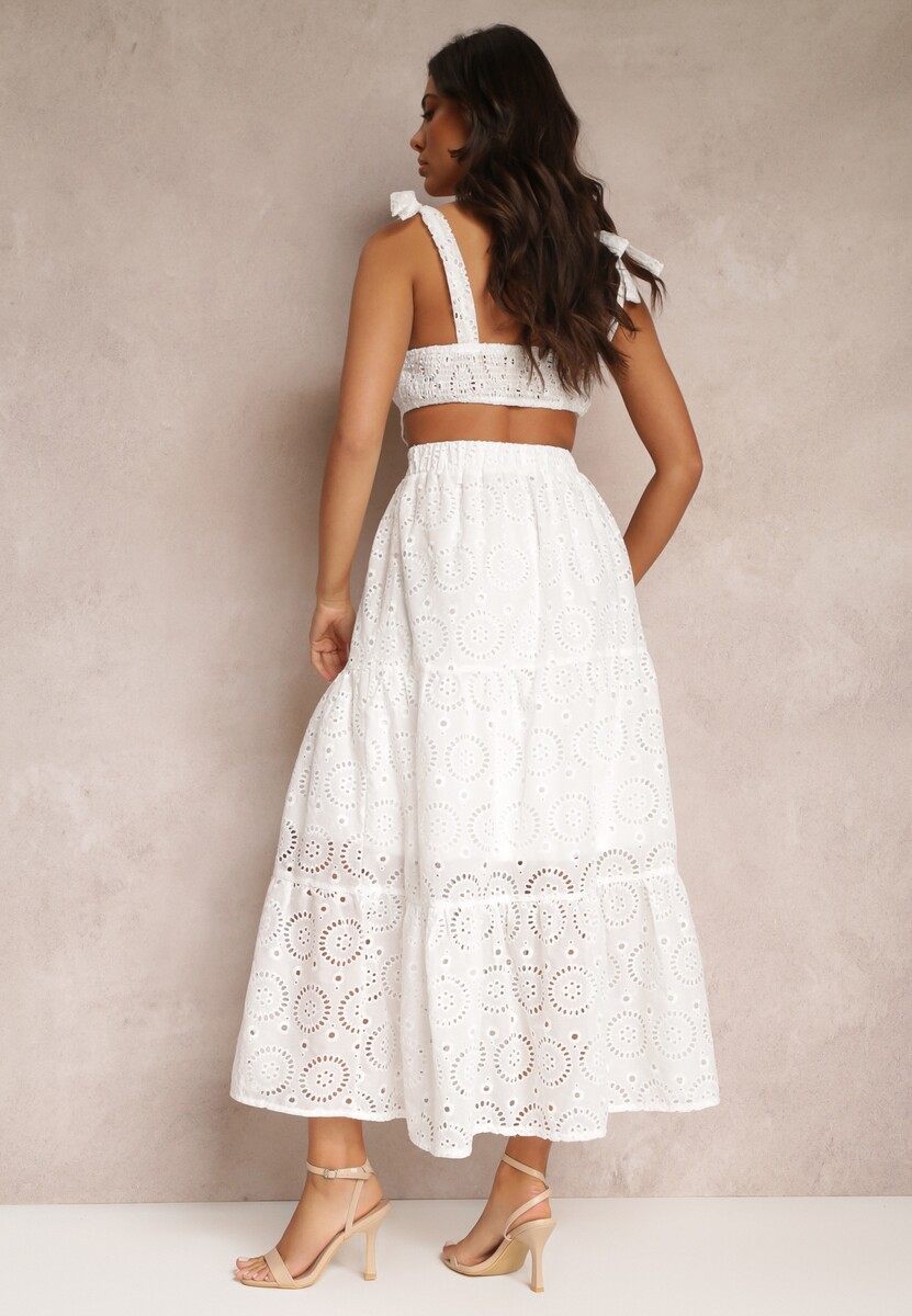 Biała Haftowana Sukienka Maxi na Ramiączkach z Wycięciami Nalila
