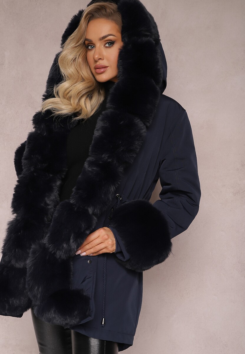 Ciemnozielona Kurtka Parka ze Ściągaczem i Kapturem z Futerkiem Bellad