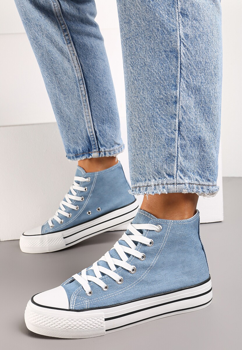 Jasnoniebieskie Sznurowane Trampki z Cholewką za Kostkę Raniea