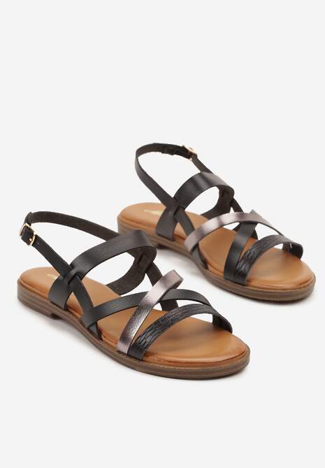 Czarne Sandały z Ozdobnymi Paskami Davirena