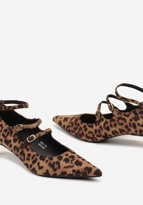 Brązowe Czółenka Lakierowane Typu Kaczuszka Wykończone Paseczkami i Sprzączkami Konstisa