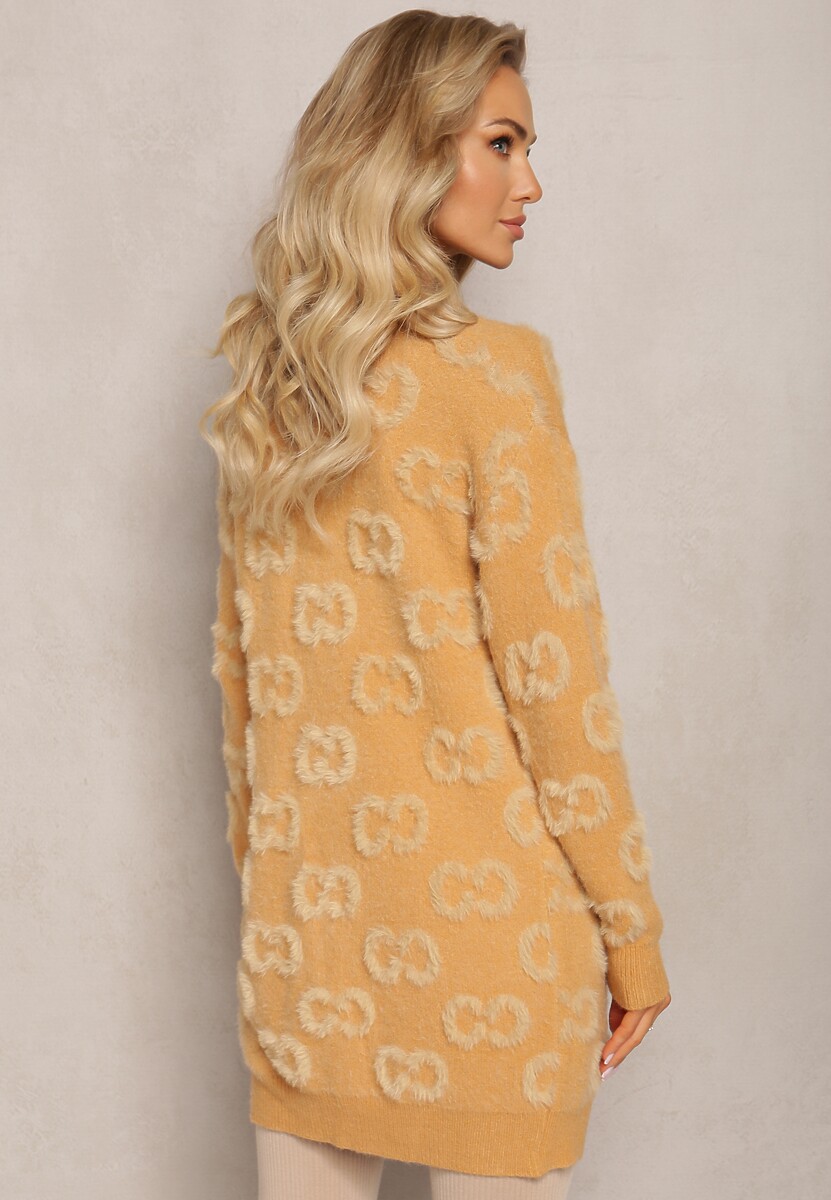 Ciemnobeżowy Jednolity Kardigan w Cętki Niezapinany Raniwasa