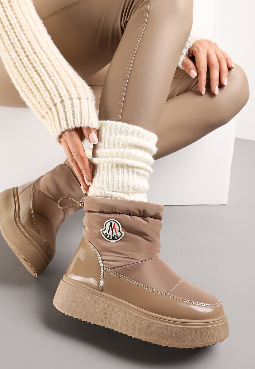 Jasnobrązowe Krótkie Śniegowce na Grubej Podeszwie ze Ściągaczem Mitta