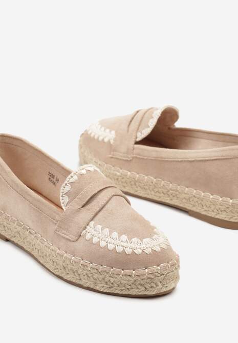 Ciemnobeżowe Espadryle z Haftem na Podeszwie z Plecionki Taslexia