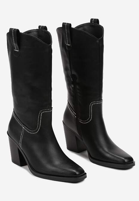 Czarne Kozaki Kowbojki na Słupku Laoniae