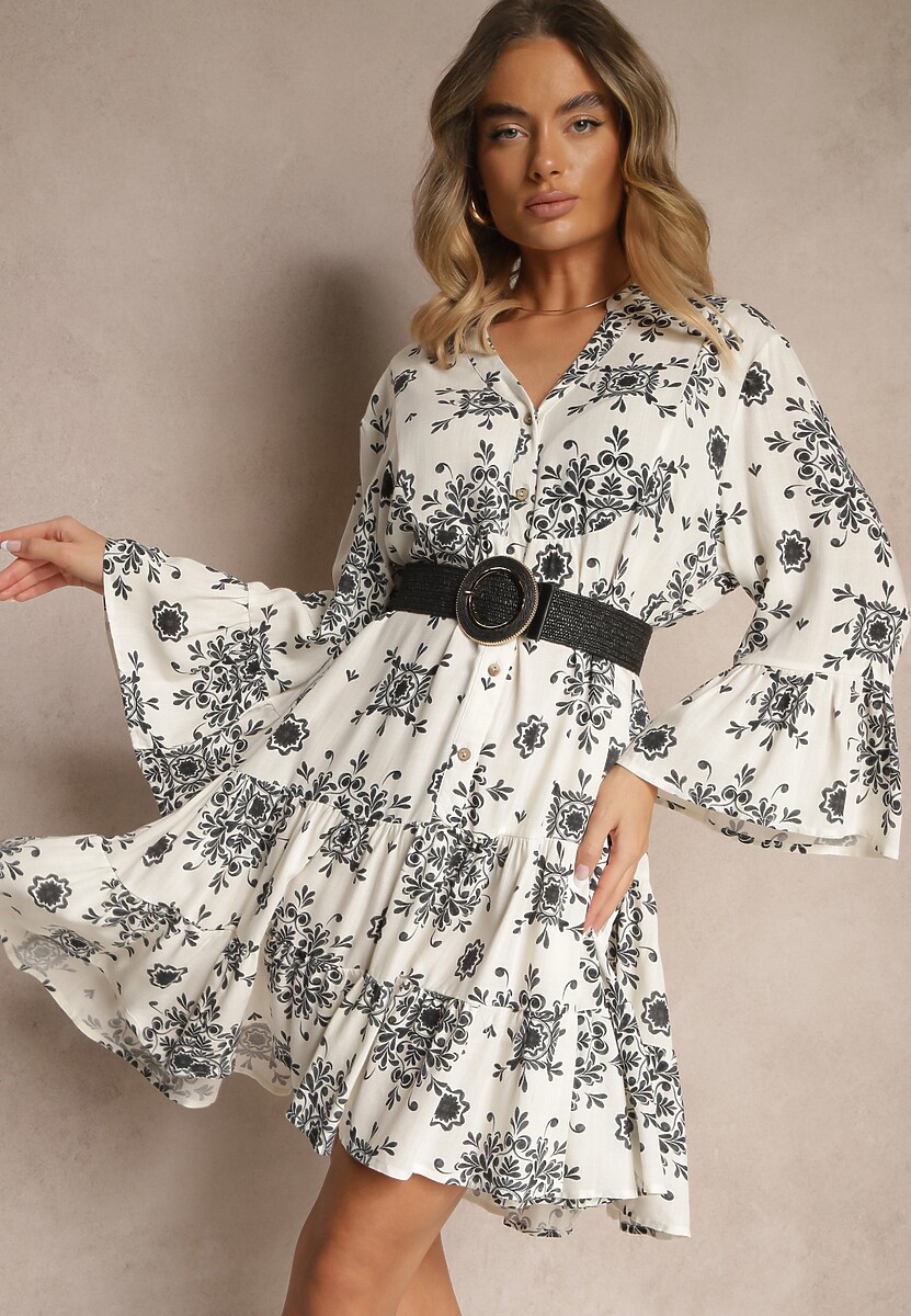 Czarna Sukienka z Wiskozy Ozdobiona Geometrycznym Motywem Filionea