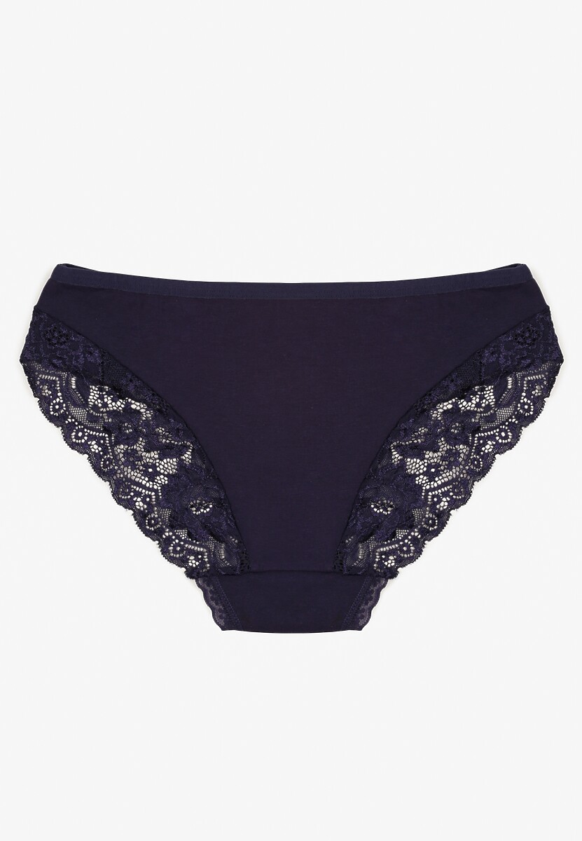 Granatowe Majtki Figi z Koronkowymi Wstawkami Amiora