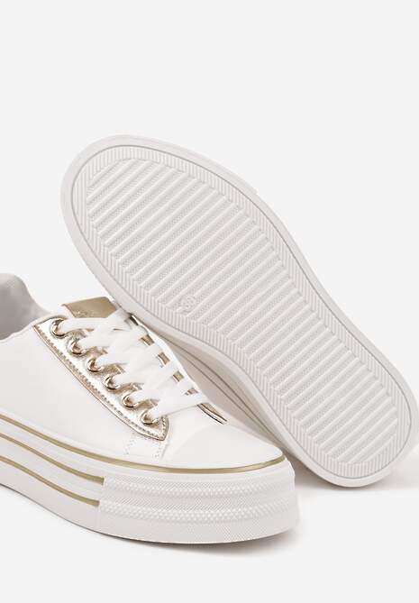 Biało-Złote Trampki na Platformie w Casualowym Stylu Ravilne