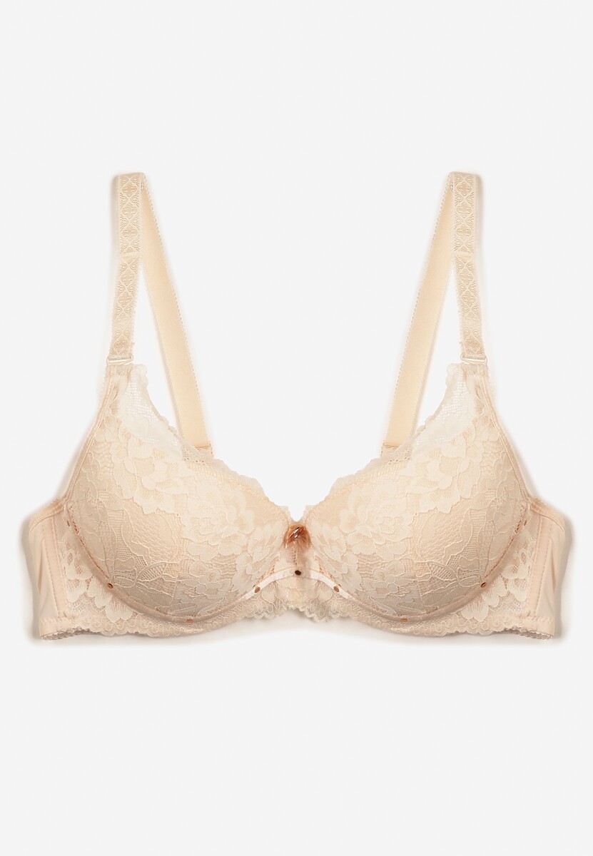 Beżowy Biustonosz z Koronką i Funkcją Push Up Wifia