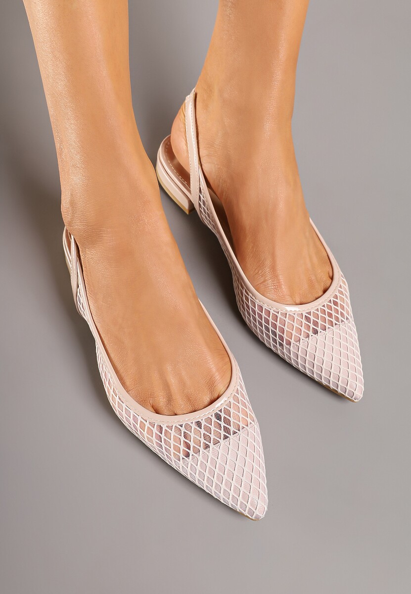 Beżowe Sandały Typu Slingback z Siateczkową Cholewką Gallevia