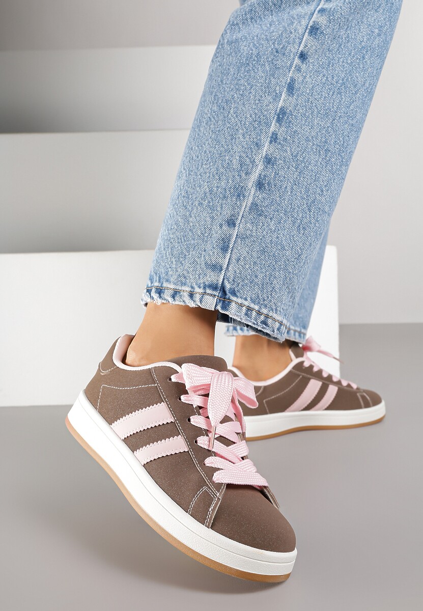 Ciemnobeżowe Sneakersy Ozdobione Motywem Pasków Flortewi