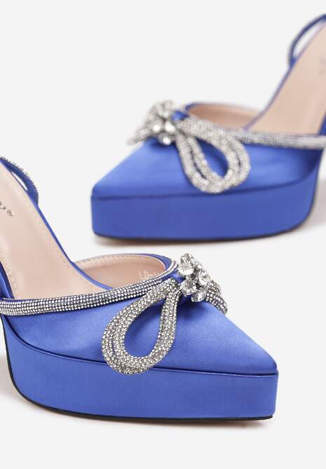 Niebieskie Sandały na Klepsydrowym Obcasie i Platformie z Kokardką Kirsi