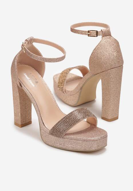 Złote Sandały Brokatowe na Platformie i Słupku Lirena