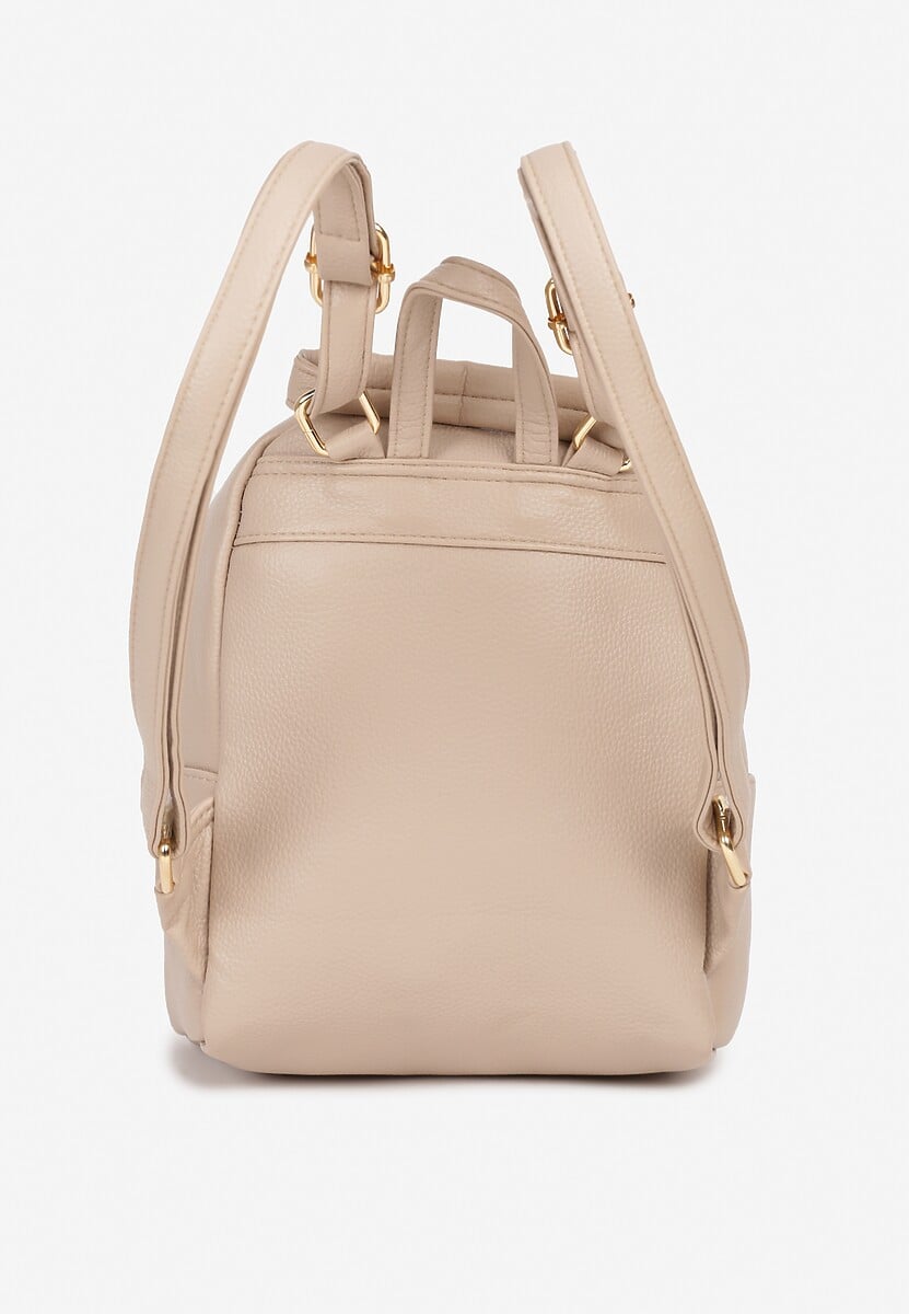 Beżowy Plecak Ozdobiony Łańcuszkiem i Pikowaniem Kolaggia