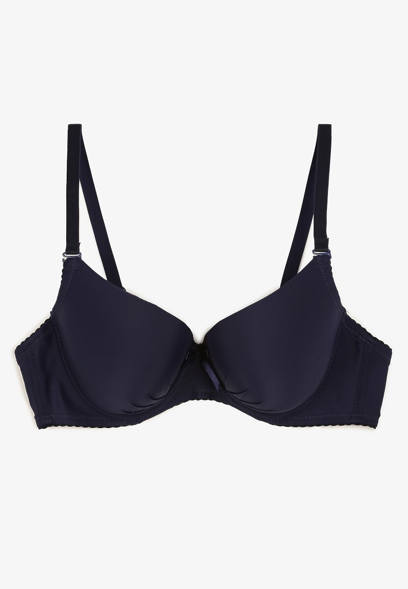 Granatowy Biustonosz na Odpinanych Ramiączkach z Regulacją z Usztywnionymi Miseczkami Ozdobiony Kokardką Isabcella