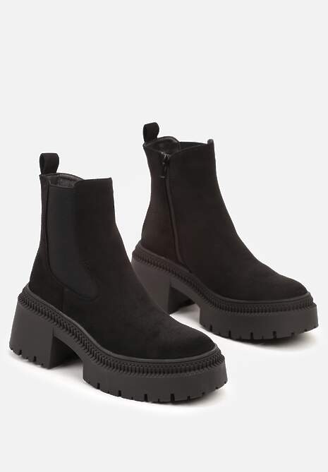 Czarne Botki na Słupku i Platformie Sztyblety Grunge z Elastyczną Cholewką Lericea