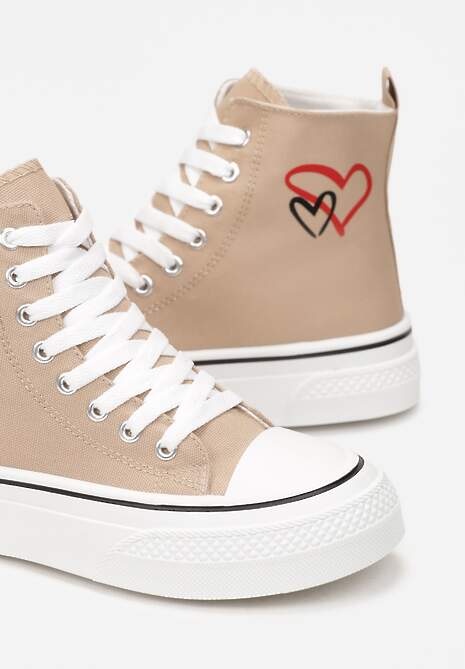 Ciemnobeżowe Trampki za Kostkę na Platformie Zuiena