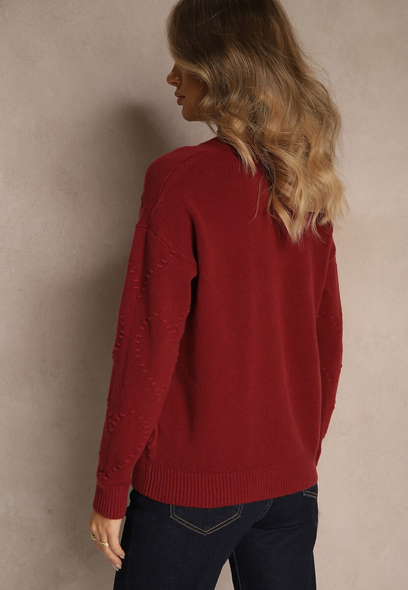 Bordowy Sweter z Tłoczonymi Sercami Unareia