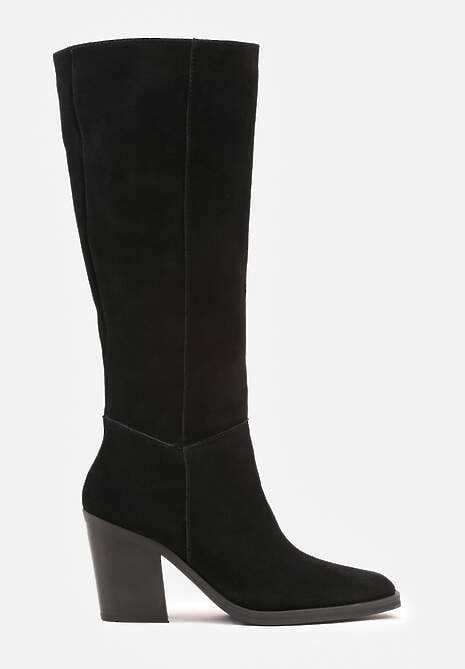 Czarne Skórzane Kozaki na Słupku Realinae