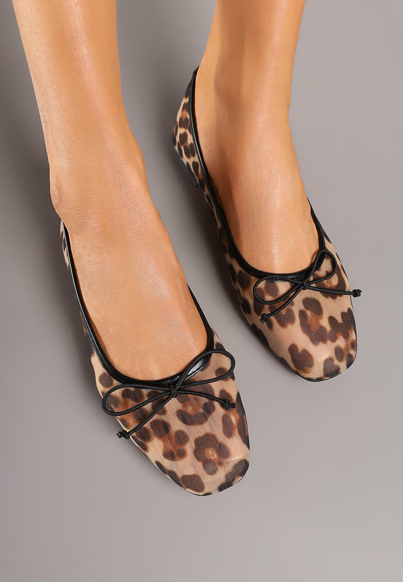 Panterkowe Balerinki z Kokardką i Kontrastową Lamówką Azzeria