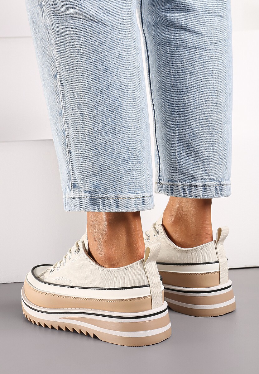 Beżowe Trampki na Masywnej Platformie z Cholewką przed Kostkę Ableeva