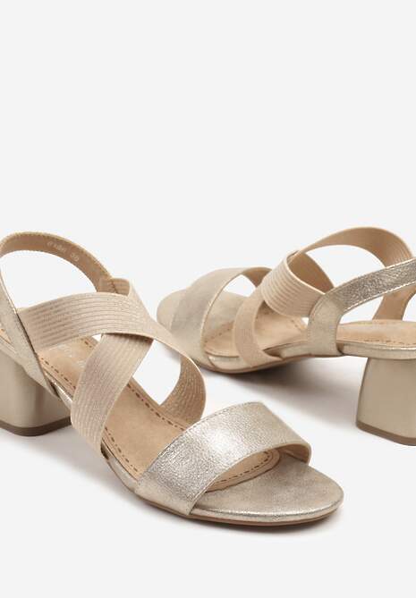 Złote Sandały na Obcasie z Elastycznymi Paskami Janirae
