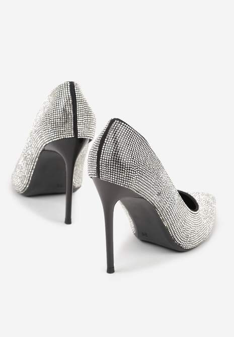 Czarne Eleganckie Szpilki Ozdobione Cyrkoniami Anwedasa