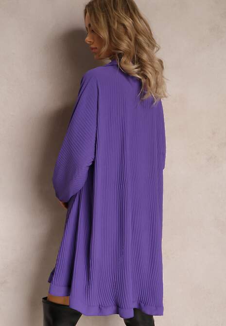 Ciemnofioletowa Sukienka Koszulowa Plisowana Giphi