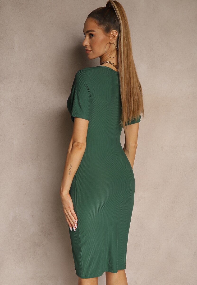 Zielona Basicowa Sukienka z Bawełną Lumaselle