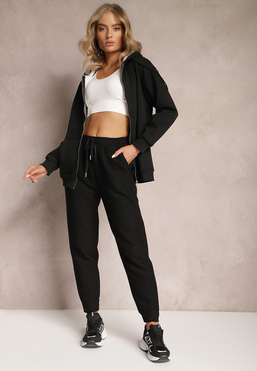 Czarne Dzianinowe Spodnie z Gumką w Pasie Matrila