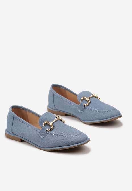 Niebieskie Płaskie Mokasyny z Elegancką Klamerką Mustia
