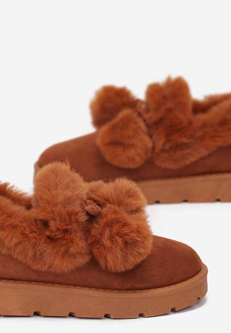 Ciemnobrązowe Śniegowce przed Kostkę na Platformie z Futerkiem Tolonno