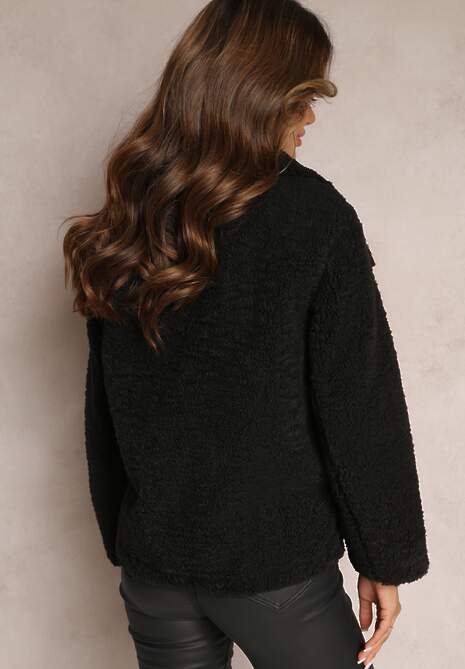 Czarna Kurtka Biker z Imitacji Skóry i Kożuszka Malfe