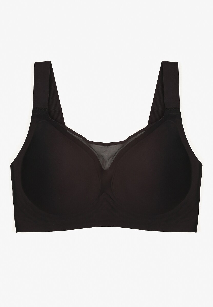 Czarny Biustonosz na Szerokich Ramiączkach Zdobiony Siateczkową Wstawką Salineva